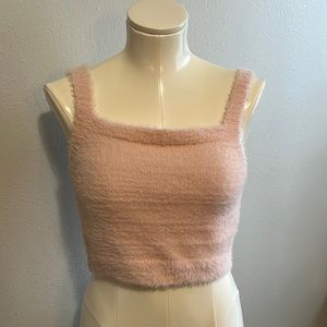 Cropped light pink fuzzy tank